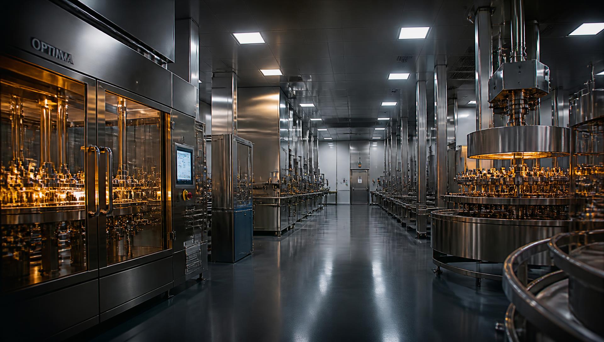 Stainless steel precision machinery inside a pharmaceutical cleanroom