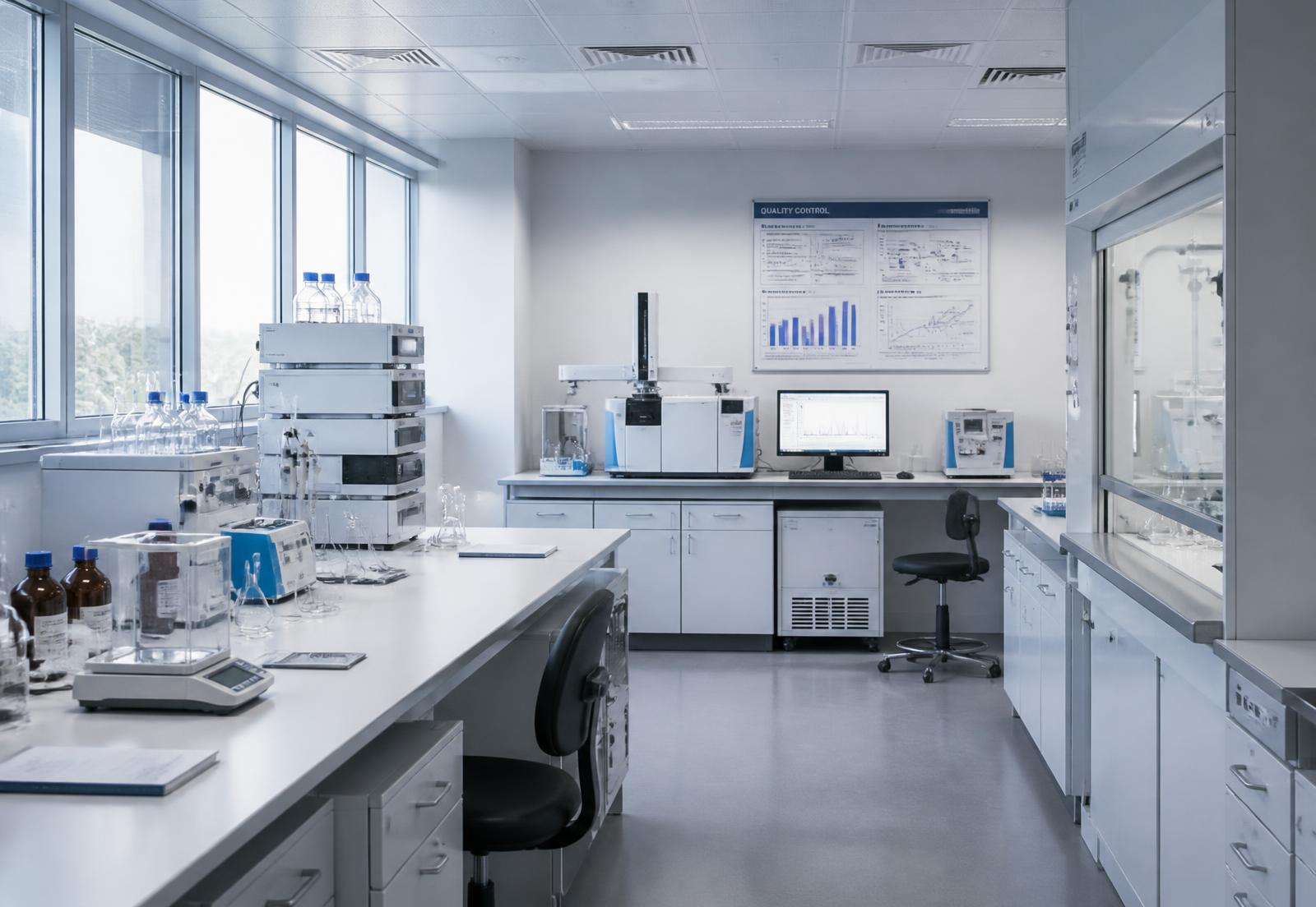 Quality control laboratory with analytical instrumentation
